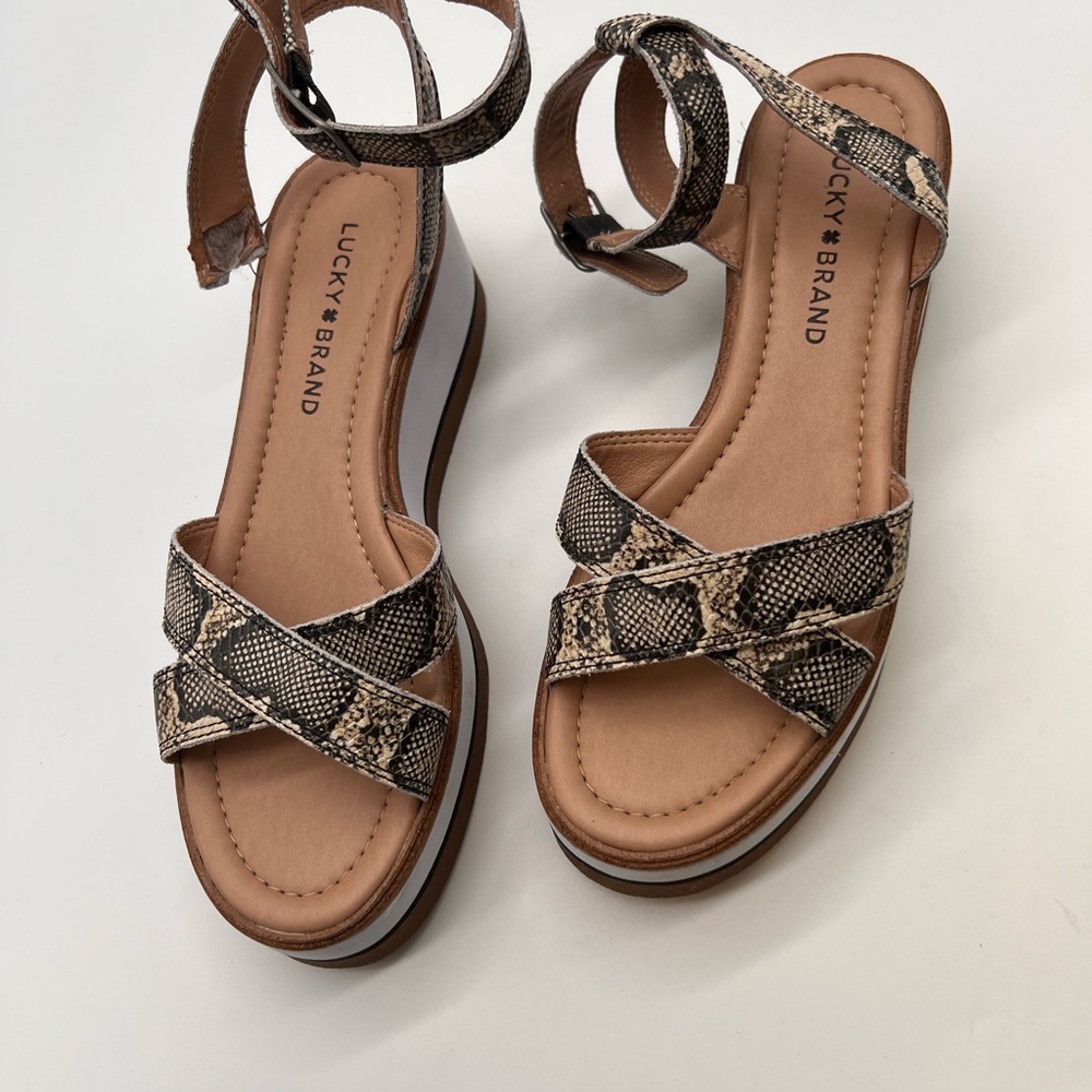Lucky Brand Women's Tan and Black Snake Print Sandals